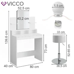 Vicco Schminktisch Frisiertisch Schminkkommode Ania Weiß LED Beleuchtung Hocker -Vidaxlko Verkaufe 80370729c2fe85b1b6fb9c706ab20a65