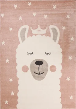Kinderteppich Teppich Lama König Sterne Spielzimmer Kinderzimmer Babyzimmer Pink Creme Kurzflor Weich Flauschig , Maße:120x170 Cm -Vidaxlko Verkaufe 805ecf70ead0697531456ed5ebbbd645