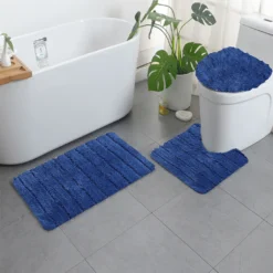 Topchances 3teilig Badezimmermatte Rutschfest Badematte Badteppich Badezimmerteppich Waschbar Duschmatten Weiche& Maschinenwaschbar Fußmatte Teppich Für Badezimmer (Blau)