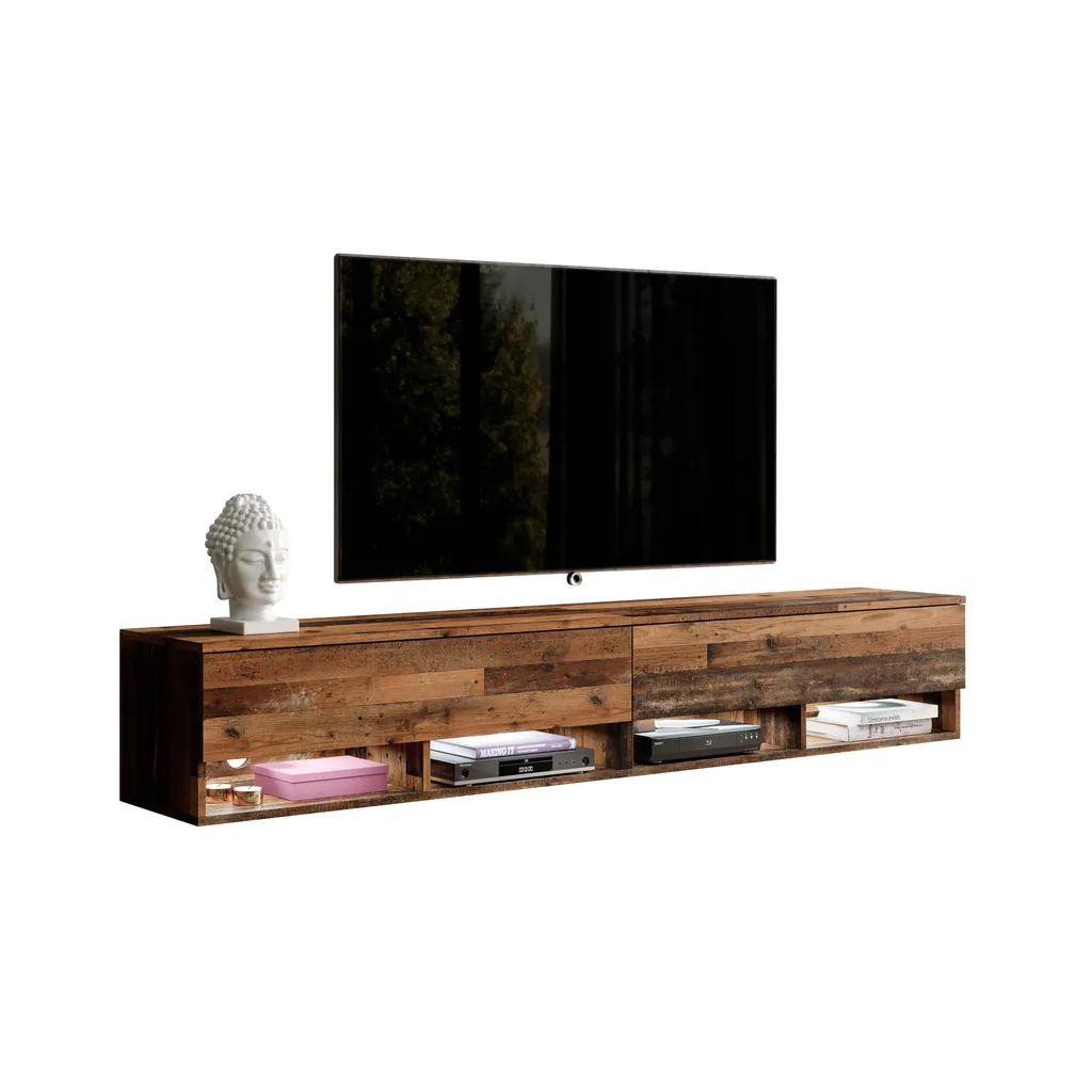 Furnix TV-Kommode Alyx B200 X H34 X T32 Cm, TV-Schrank Ohne LED-Beleuchtung Old Wood 2 Furnix TV-Kommode Alyx B200 X H34 X T32 Cm, TV-Schrank Ohne LED-Beleuchtung Old Wood – Bild 2