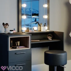 Vicco Schminktisch Frisiertisch Frisierkommode Beatrice Anthrazit LED Hocker Set -Vidaxlko Verkaufe 827892c68a6294290ec37c68d2b75045