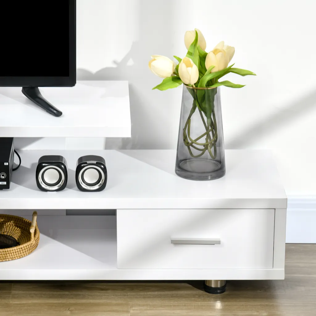 HOMCOM TV-Lowboard Fernsehschrank TV Schrank Mit Modernem Design Fernsehtisch Sideboard Mit Schublade Und Offene Regal Bis Zu 45 Zoll Weiß 135 X 35 X 41,7 Cm 7 HOMCOM TV-Lowboard Fernsehschrank TV Schrank Mit Modernem Design Fernsehtisch Sideboard Mit Schublade Und Offene Regal Bis Zu 45 Zoll Weiß 135 X 35 X 41,7 Cm – Bild 7