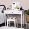 COSTWAY Schminktisch Frisiertisch Set Mit Klappspiegel Und 3 Schubladen, Frisierkommode Kosmetiktisch Mit Gepolstertem Hocker, Waschtisc Make Up Tisch, Weiß