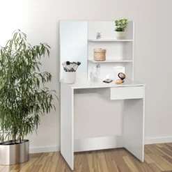 Schminktisch Mit Spiegel - Spiegel 59,5 X 29,5 Cm, Mit Schublade, 2 Ablagefächer, Modern, MDF, Weiß - Frisiertisch, Fris -Vidaxlko Verkaufe 83310b5396bf4bcaa43883dc86d4832d