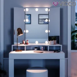 Vicco Schminktisch Nora Weiß Mit LED-Beleuchtung Spiegel Hocker Frisiertisch -Vidaxlko Verkaufe 838eb5d904d729b5bcb8e96de8b9a2d8