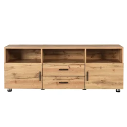 Merax TV-Schrank Lowboard Mit 2 Schubladen, 2 Türen Und Verstellbaren Füße, TV Schrank Mit LED-Beleuchtung Inkl. Fernbedienung, Stehend, 138cm, Oak -Vidaxlko Verkaufe 84d7873d046cbdcb9829da1bd4f92172