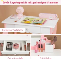 COSTWAY Kinder-Schminktisch Mit Hocker, 2-in-1-Kinder-Schminktisch-Set Aus Holz Mit Spiegel, Schublade & Stifthalter, Make-Up-Tisch Für Kinder Im Alter Von 3-7 Jahren (Weiß) -Vidaxlko Verkaufe 853fecdcd061e0c0955cf2ea00e8fe77