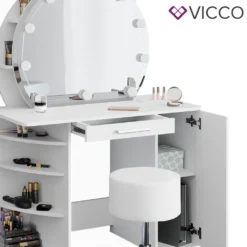 Vicco Schminktisch + Hocker + LED Almina Weiß 100 X 143 X 50 Cm Holzwerkstoff -Vidaxlko Verkaufe 855419719316f16763c888aa02d16370