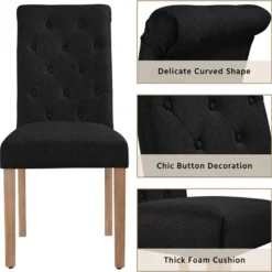 Yaheetech Esszimmerstühle 2er Set Küchenstuhl Polsterstuhl Mit Hoher Rückenlehne, Beine Aus Massivholz, Gepolsterte Sitzfläche Aus Leinen, Schwarz -Vidaxlko Verkaufe 85cc1939f28a295c4196944d837d6974