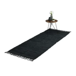 Relaxdays Flickenteppich Aus Leder & Baumwolle