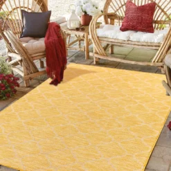 In- & Outdoor-Teppich Modern Flachflor Modernes Design, Farbe:Gitter-Gelb, Größen:100 X 200 Cm -Vidaxlko Verkaufe 87b77d890690d5252953a2884af10121