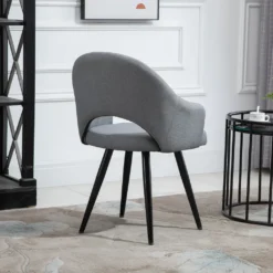 HOMCOM Esszimmerstuhl, Wohnzimmerstuhl, Bürostuhl, Polsterstuhl, Sessel Mit Armlehne, Leinen Stahl, Grau, 56 X 58,5 X 84,5 Cm -Vidaxlko Verkaufe 88b145bc29baa208fb898c0031c6da74