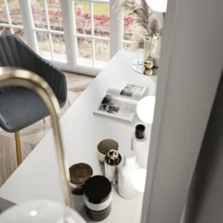 Schminktisch MADI Frisiertisch Kommode Mit LED-Beleuchtung Spiegel, Schublade Weiß/ Weiß -Vidaxlko Verkaufe 88d51d1b86a9c2fd7e942da318384460