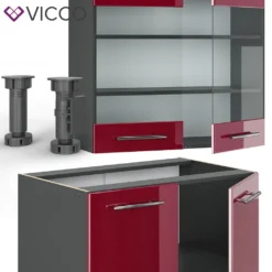 Vicco Küchenzeile Fame-Line Anthrazit Bordeaux-Rot Hochglanz 240 Cm Holzwerkstoff -Vidaxlko Verkaufe 895bdbbc420cdd46b279dc3195913073