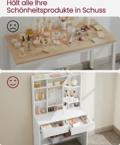 VASAGLE Schminktisch Mit LED-Beleuchtung, 3 Farben Mit Einstellbarer Helligkeit, Frisiertisch Mit Spiegel Für Make-up, Kosmetiktisch Mit Verstellbaren Ablagen, 2 Schubladen, Modern, Weiß RDT123T14 -Vidaxlko Verkaufe 8ac75d9796a007c79934f1423d8d7a69