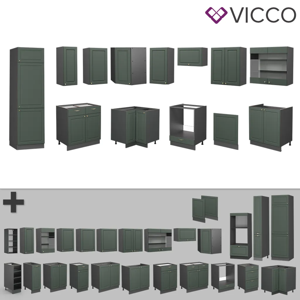 Vicco Eckküchenzeile Fame-Line Anthrazit Grün-Gold Landhaus 227 X 287 Cm Holzwerkstoff 6 Vicco Eckküchenzeile Fame-Line Anthrazit Grün-Gold Landhaus 227 X 287 Cm Holzwerkstoff – Bild 6