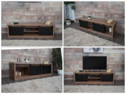 TV-Rack HWC-K75, Fernsehtisch TV-Board, Schiebetüren Staufächer, Holz-Optik Industrial Metall 43x150x40cm Braun -Vidaxlko Verkaufe 8ccbf7c4bc82d290a39845b956ec0e97