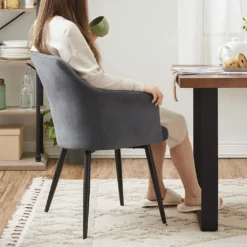 SONGMICS Esszimmerstuhl, Esszimmerstühle Samt , Hohe Rückenlehne Mit 46,5 Cm, Sitzpolster Mit 8 Cm Stärke, Bezug Aus Metallbeine, Küchenstuhl, Polsterstuhl, Grau LDC071G01 -Vidaxlko Verkaufe 8d7d76fe4476bb78ba10966e94dbf966