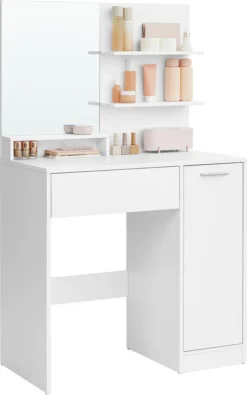 VASAGLE Schminktisch Mit Spiegel, Schminkkommode, Frisiertisch, , Aufbewahrungsfach, 1 Schublade, 2 Ablagen, Weiß RDT119W01 -Vidaxlko Verkaufe 8e01c23154ed75388fdfe2e2710e11b2