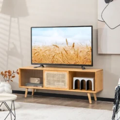 COSTWAY TV-Ständer TV-Schrank Für Fernseher Bis Zu 55 Zoll, TV-Lowboard Mit 2 Schiebetüren, Fernsehschrank Medienkonsole Für Wohnzimmer Schlafzimmer