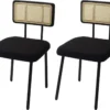 2er-Set Esszimmerstuhl HWC-K88, Lehnstuhl Stuhl, Holz Poly-Rattan Metall Bouclé Stoff/Textil Schwarz