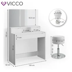 Vicco Schminktisch + Hocker + LED Ruben Weiß 100 X 150 X 42 Cm Holzwerkstoff -Vidaxlko Verkaufe 8f1ec9430178e0e486c80f78495b3f8d