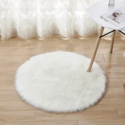 Ddp 90CM Rund Flauschig Teppich Zottelteppich Shaggy Teppiche Wohnzimmerteppich Für Wohnzimmer Schlafzimmer, Weiß