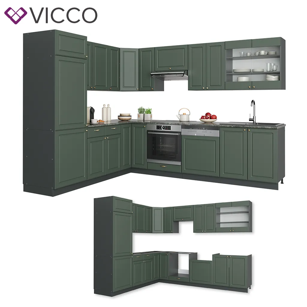 Vicco Eckküchenzeile Fame-Line Anthrazit Grün-Gold Landhaus 227 X 287 Cm Holzwerkstoff 7 Vicco Eckküchenzeile Fame-Line Anthrazit Grün-Gold Landhaus 227 X 287 Cm Holzwerkstoff – Bild 7