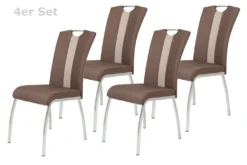 4er Set Vierfußstuhl Amber 3 - Webstoff Braun/Kunstleder Beige - Bügelgriff Und Metallgestell Verchromt