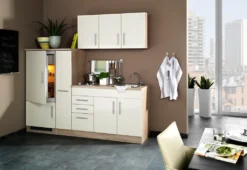 Held Singleküche Mit E-Geräten - 210 Cm Breit - Hochglanz Creme – Vancouver