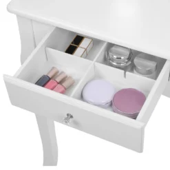 Schminktisch Mit Spiegel Und Hocker Frisiertisch Mit 4 Schubladen Inkl. 2 Stück Unterteiler Kosmetiktisch Mit Kippsicherung Weiß SONGMICS RDT07W -Vidaxlko Verkaufe 93344ba0c12601f1a9132a1ce0d5e564