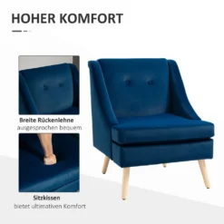 HOMCOM Esszimmerstuhl Loungesessel Mit Armlehne Akzentsessel Küchensessel Skandi-Design Bis 150 Kg Belastbar Für Wohnzimmer Schlafzimmer Bezug Aus Samt Blau 69 X 76 X 87,5 Cm -Vidaxlko Verkaufe 935d6bb57e2402602c545757a263bfff