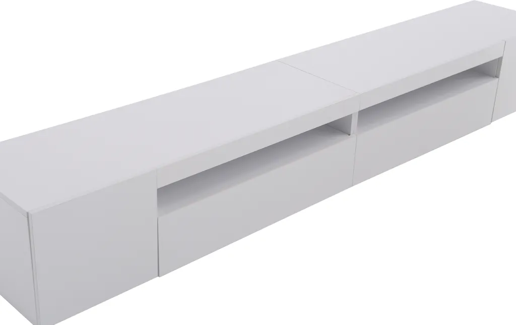 Merax Lowboard TV Schrank Weiß Hochglanz Fernsehtisch Mit 16 Farben LED Beleuchtung, TV-Kommode Mit 2 Türen, 1 Klappe Und 1 Offenes Fach, B/H/T:240/35/39cm 5 Merax Lowboard TV Schrank Weiß Hochglanz Fernsehtisch Mit 16 Farben LED Beleuchtung, TV-Kommode Mit 2 Türen, 1 Klappe Und 1 Offenes Fach, B/H/T:240/35/39cm – Bild 5