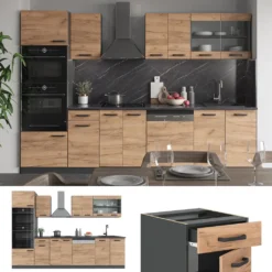 Vicco Küchenzeile R-Line Anthrazit Goldkraft 300 Cm Holzwerkstoff