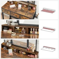 VASAGLE Schminktisch, Frisiertisch Mit 3-teiligem Klappspiegel Kosmetiktisch Mit Gepolstertem Hocker, 3 Schubladen Vintagebraun-schwarz RVT004B01 -Vidaxlko Verkaufe 96482ee2f5847c3a8815fca09be83766