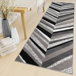 Läufer Teppich Meterware Flur Brücke Wohnzimmer Schlafzimmer Kurzflor Modern Design Meliert Grau Weiß Schwarz 80 X 190