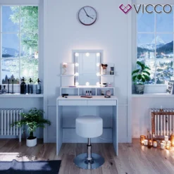 Vicco Schminktisch Frisiertisch Schminkkommode Ania Weiß LED Beleuchtung Hocker -Vidaxlko Verkaufe 9670b9cc701badbc704a33a3b4aabc52