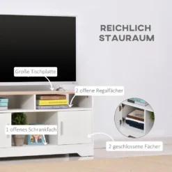 HOMCOM TV-Lowboard Fernsehschrank TV-Bank Mit 2 Schränken Und 3 Offenen TV-Kommode Bis Zu 50 Zoll Fernsehtisch Unterschrank Kabelführungsöffnung Spanplatte Weiß+Naturholz 105 X 40 X 52 Cm 12 HOMCOM TV-Lowboard Fernsehschrank TV-Bank Mit 2 Schränken Und 3 Offenen TV-Kommode Bis Zu 50 Zoll Fernsehtisch Unterschrank Kabelführungsöffnung Spanplatte Weiß+Naturholz 105 X 40 X 52 Cm -Vidaxlko Verkaufe 967cedd5dde8069f6c48d4b2e800f60f