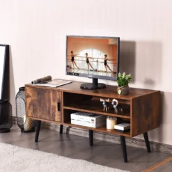 COSTWAY Fernsehtisch Für Fernseher Vis Zu 42 Zoll, Lowboard Mit Staufach Und 2 Offenen Fächern, Vintage TV Board, TV Schrank, Fernsehschrank Für Wohnzimmer Und Schlafzimmer