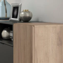 TV-Lowboard "Kendo" In Eiche Tabak Und Schwarz Matt Flat-TV Unterschrank Groß, 227 X 47 Cm -Vidaxlko Verkaufe 9819dfe39d10c82de75b9ddb46336510