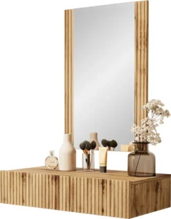 Mirjan24 Schminktisch Vamos Mit Schublade, Hängeschrank Und Spiegel, Loft Schlafzimmer (Farbe: Wotan)