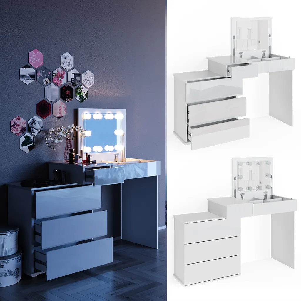 Vicco Schminktisch Frisiertisch Frisierkommode Lotos Weiß Mit LED Beleuchtung 1 Vicco Schminktisch Frisiertisch Frisierkommode Lotos Weiß Mit LED Beleuchtung
