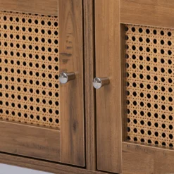 Merax TV-Lowboard Hochglanz TV Schrank Mit LED-Beleuchtung Inkl. Fernbedienung, Rattan TV-Schrank Mit Glasablage Und Rattan Einsatz, TV-Board Aus Holz, B/H/T:150/38/39cm, Holzfarbe -Vidaxlko Verkaufe 9aa99d15d3beba9032b59652d11ee926