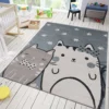 Kinderteppich Babyteppich Katzen Pfoten Creme Mint-Blau Grau , Maße:120x170 Cm