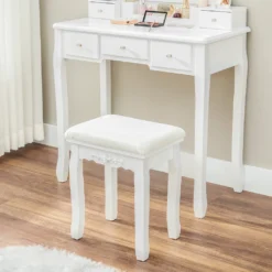 VASAGLE Schminktisch-Set, Frisiertisch, Gepolsterter Hocker, 10 Glühbirnen, Abnehmbare Aufbewahrungsbox Mit 6 Fächern, 5 Schubladen, 1 Schubladenteiler, Geschenkidee, Für Schlafzimmer, Weiß RDT170W01 -Vidaxlko Verkaufe 9b05f341dd694164edc4cc8889d849a5