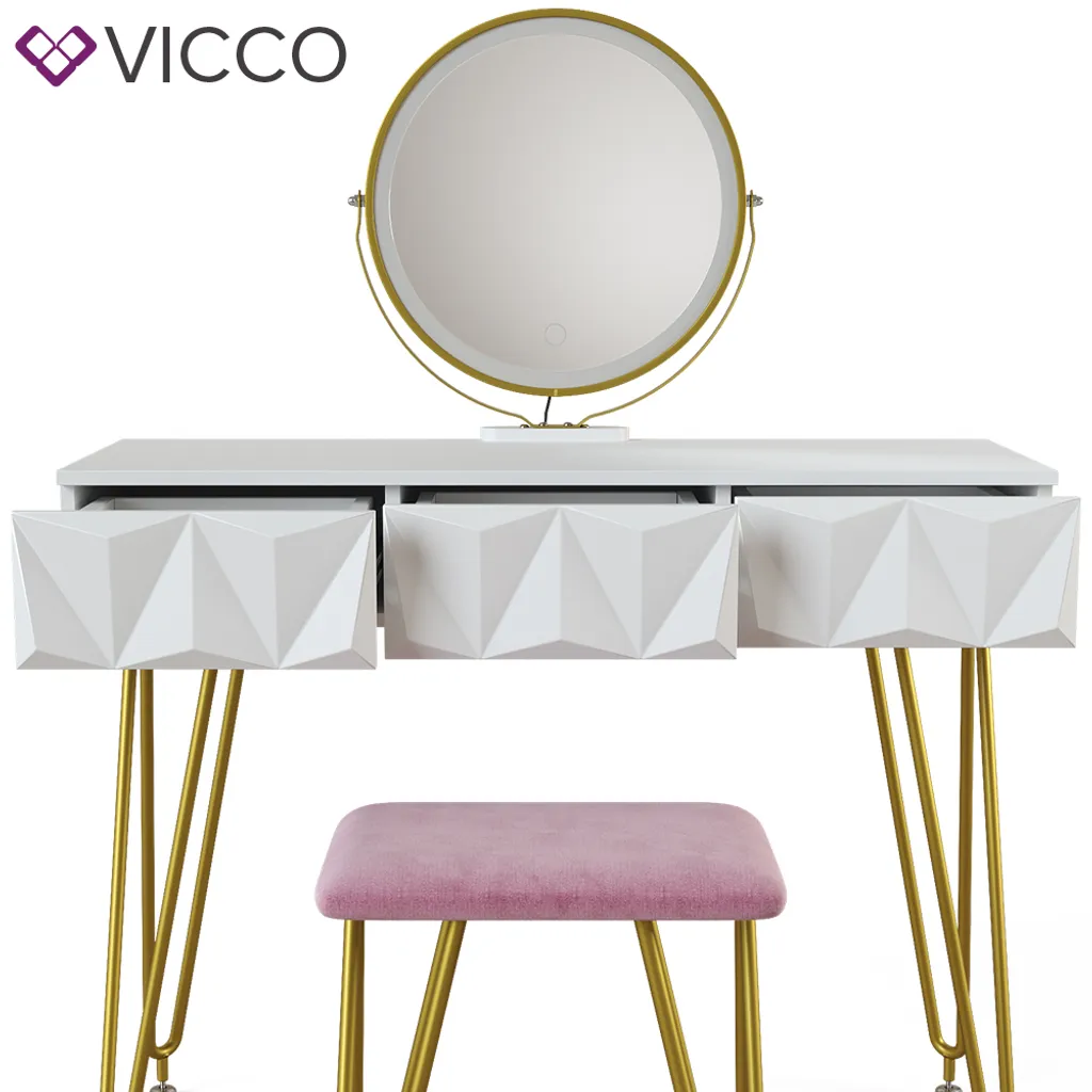 Vicco Schminktisch + LED-Spiegel + Hocker Ruby Weiß 100 X 79 X 40 Cm MDF 6 Vicco Schminktisch + LED-Spiegel + Hocker Ruby Weiß 100 X 79 X 40 Cm MDF – Bild 6
