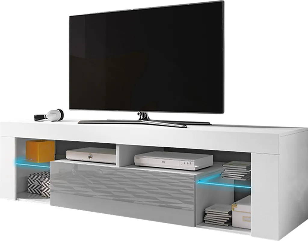 Selsey TV-Schrank BIANKO TV-Lowboard Weiß Matt/Grau Hochglanz 140 Cm Mit LED-Beleuchtung 2 Selsey TV-Schrank BIANKO TV-Lowboard Weiß Matt/Grau Hochglanz 140 Cm Mit LED-Beleuchtung – Bild 2