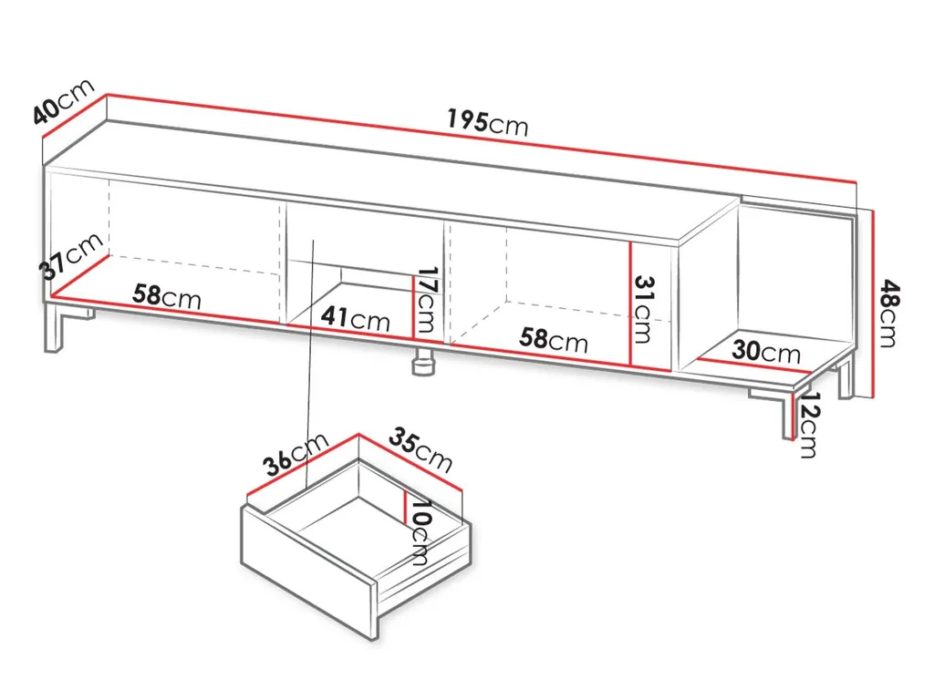 Mirjan24 TV Lowboard Marmo 2D1S1K, Stilvoll Board Schrank, TV Tisch, Wohnzimmer TV-Bank (Farbe: Schwarz / Schwarzer Marmor) 5 Mirjan24 TV Lowboard Marmo 2D1S1K, Stilvoll Board Schrank, TV Tisch, Wohnzimmer TV-Bank (Farbe: Schwarz / Schwarzer Marmor) – Bild 5