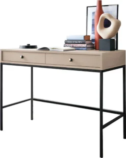 Mirjan24 Schminktisch Mono MT104 Mit 2 Schubladen, Griffe Aus Aluminium, Untergestell Aus Metall 18 X 18 Mm (Farbe: Beige)