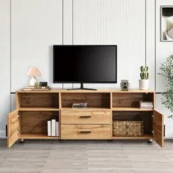 Merax TV-Schrank Lowboard Mit 2 Schubladen, 2 Türen Und Verstellbaren Füße, TV Schrank Mit LED-Beleuchtung Inkl. Fernbedienung, Stehend, 138cm, Oak -Vidaxlko Verkaufe 9e50081afae9c831e6653dbab368eeb6